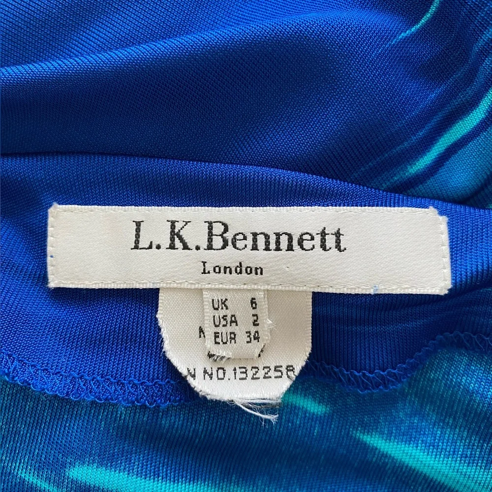 Blue and Green Satin L.K. Bennett Floor Length Column Dress in Size 2 - Picture 4 of 5